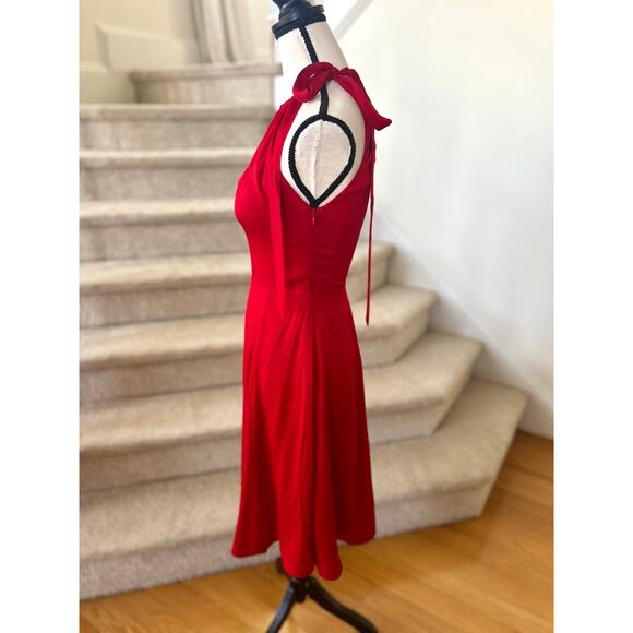 L'Agence Red Silk Halter Tie Neck Fit & Flare Dress - Picture 3 of 9